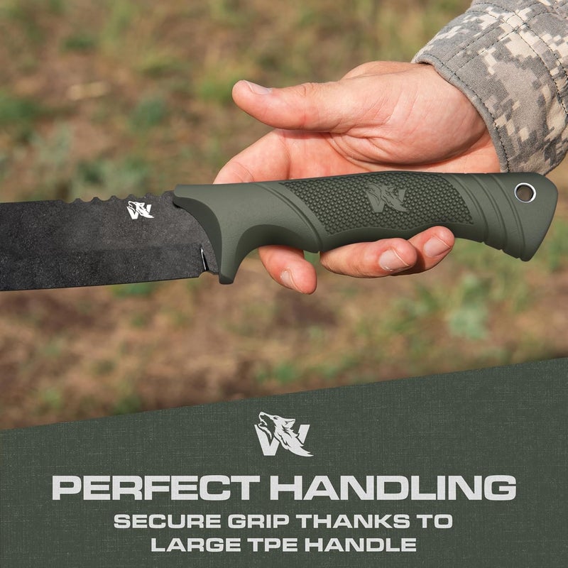 ODENWOLF W Machete - Survival Machete Full Tang with Sheath - Strong D2 Steel Knife Machete for Cutting Trees, for Yard Work, and for Bushcrafting and Big Tactical Knife with TPE-Handle - Image 5